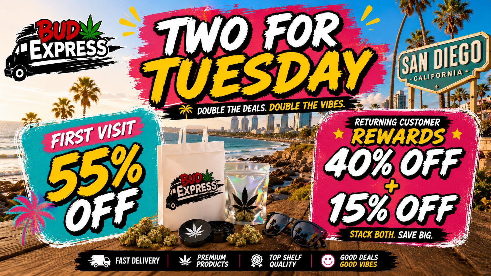 BudExpress - Gaslamp 55% OFF EVERYONE! | TWO FOR TUESDAY | HILLCREST