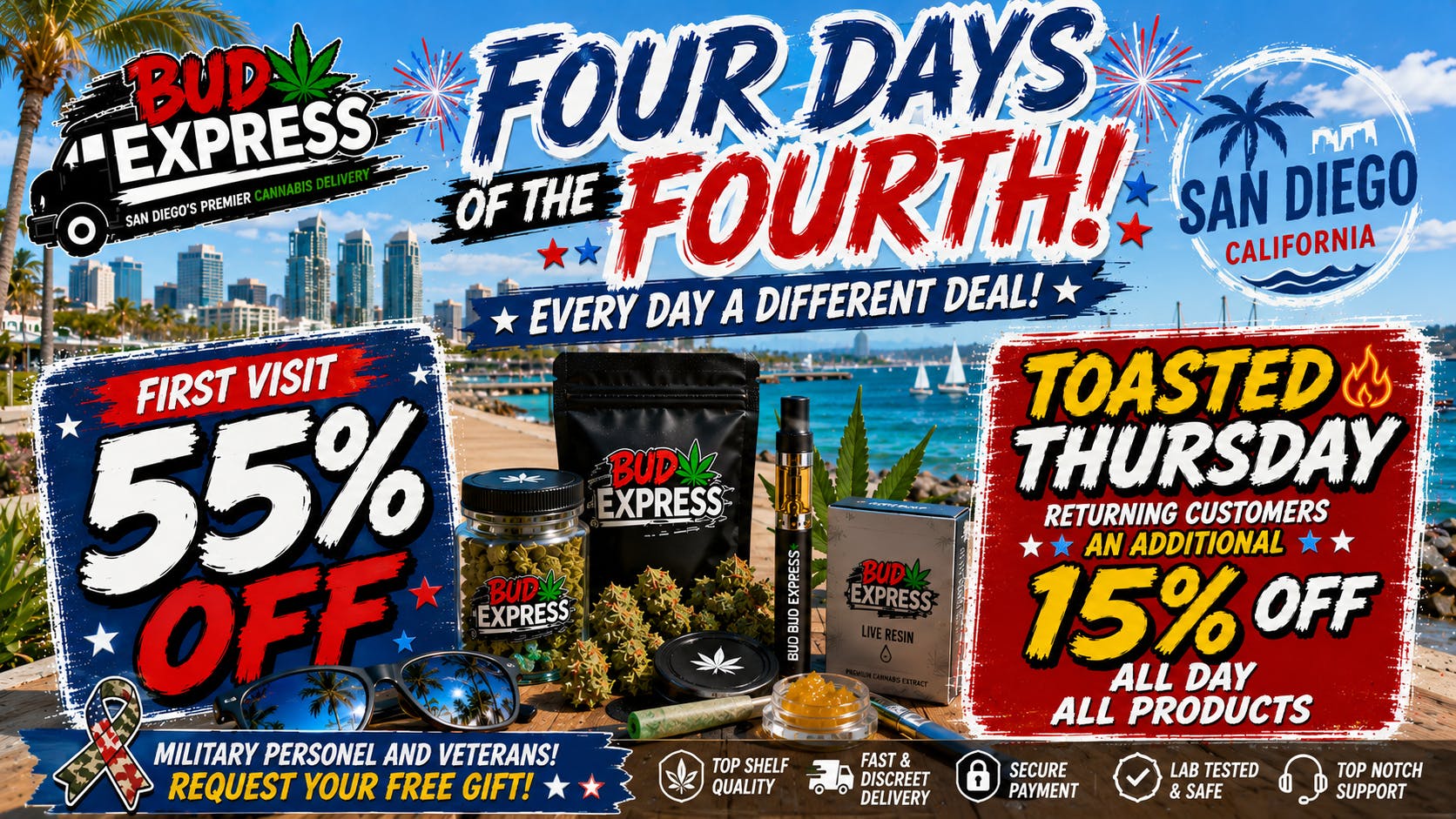 BudExpress - Hillcrest 55% OFF | TOASTED THURSDAY| PREROLL DEAL | SD