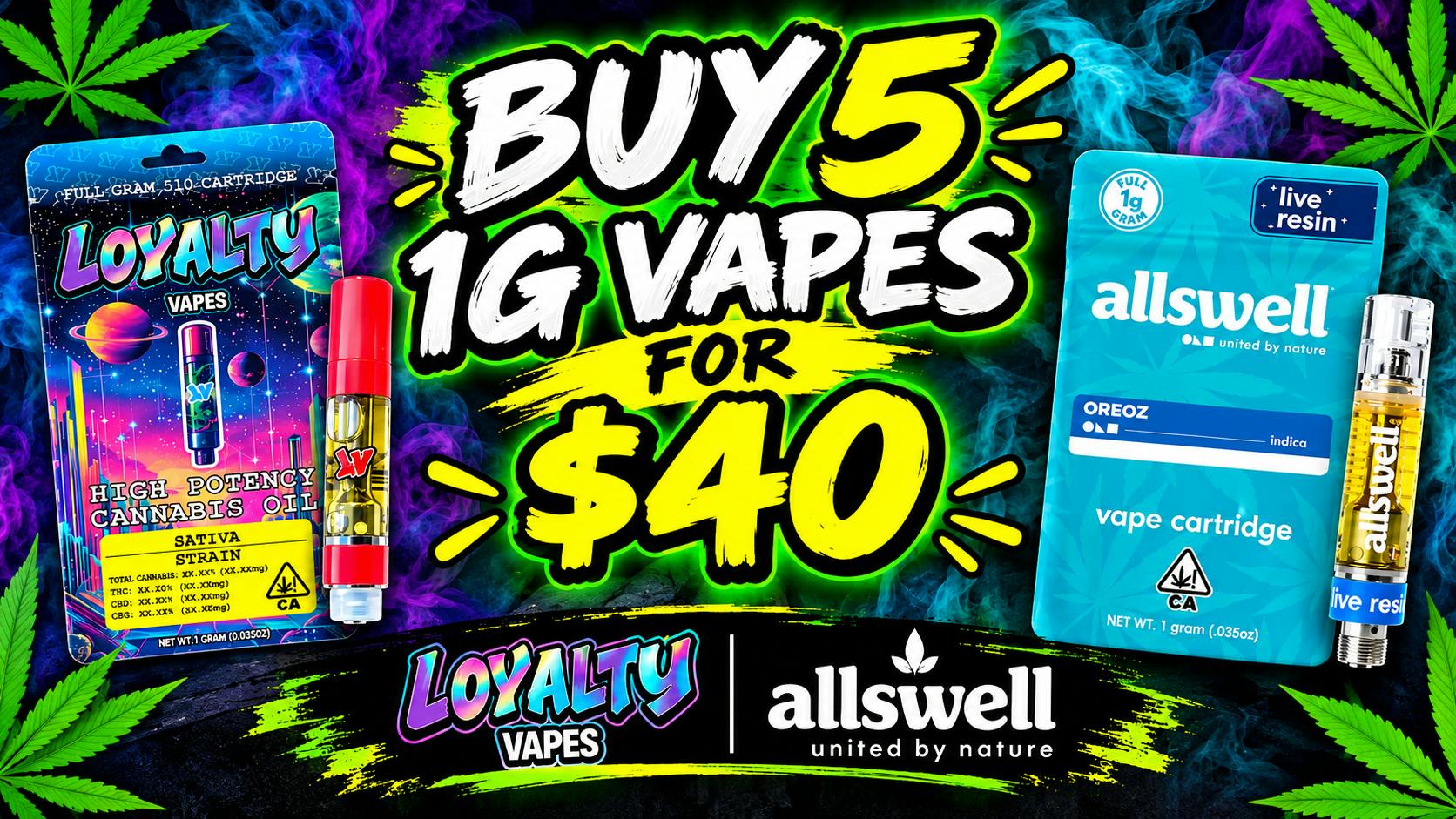 GreenField 5 1G VAPES FOR $40