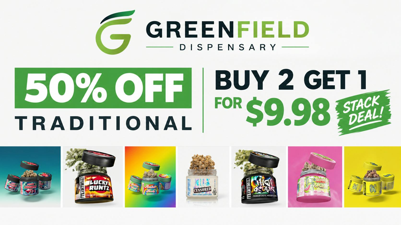 GreenField 50% Off AND buy 2 Get 1 for $9.98