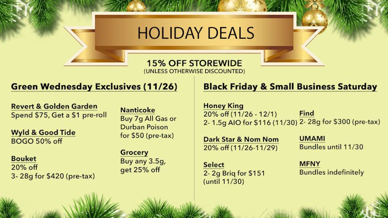 Sessco Recreational Dispensary Holiday Deals - Green Wednesday / Black Friday