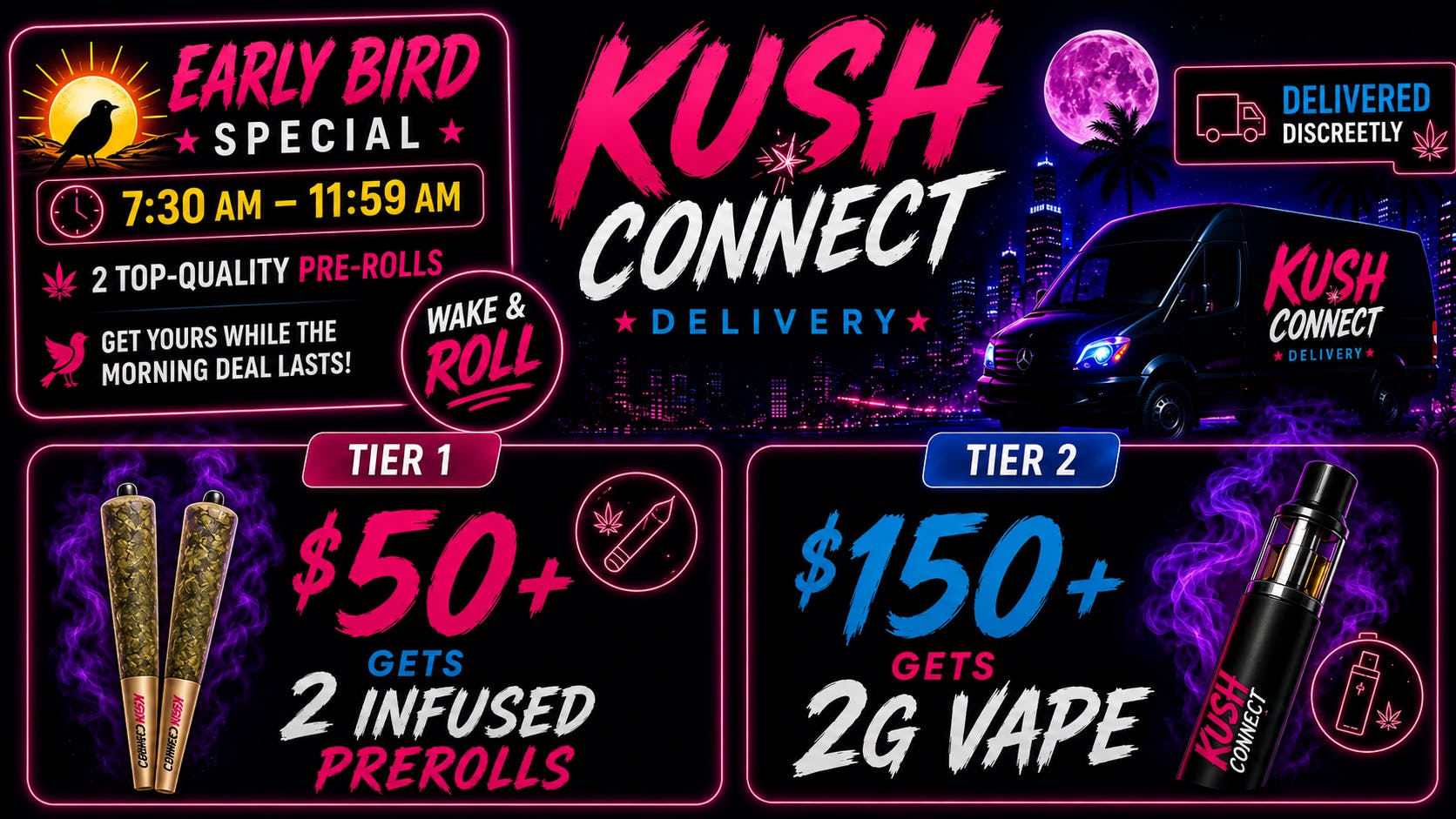 Kush Connect - DTLA Prerolls + 2g Vape + Early Bird Specials ⏰🔥