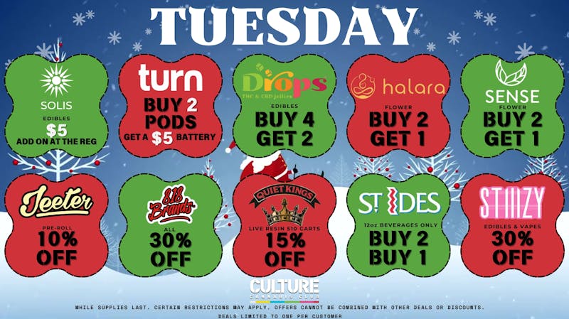 Culture Cannabis Club Marijuana and Weed Dispensary - Corona Temescal Tuesday Deals!!