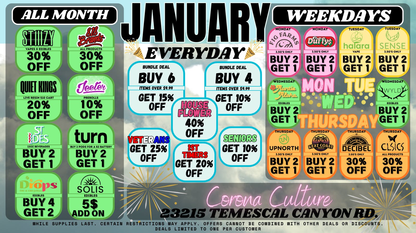 Culture Cannabis Club Marijuana and Weed Dispensary - Corona Temescal WEEKDAY DEALS!!