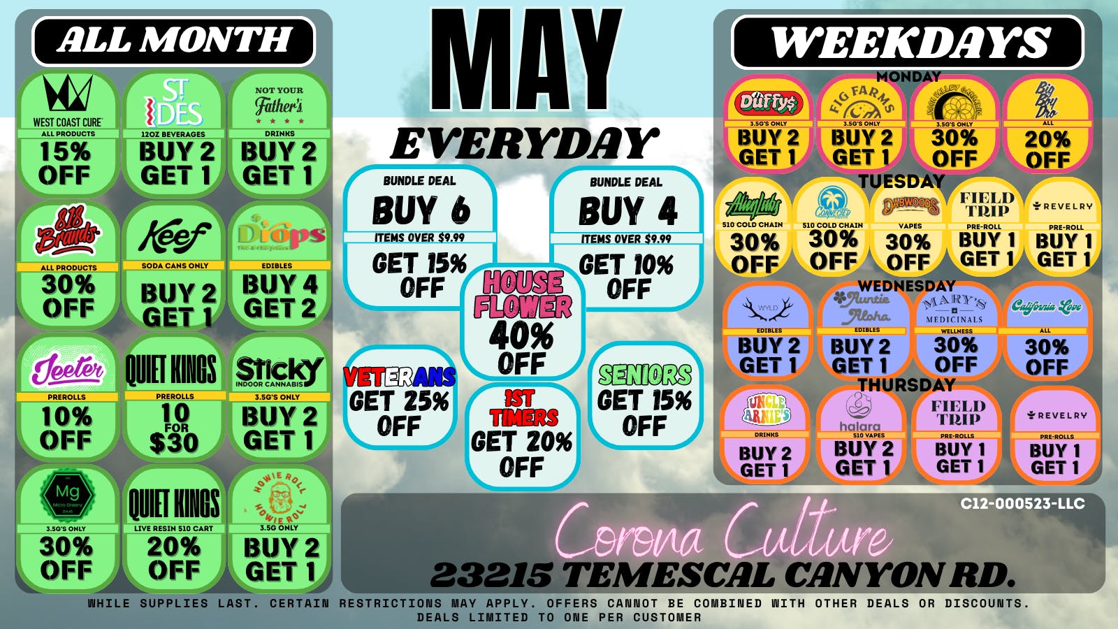 Culture Cannabis Club Marijuana and Weed Dispensary - Corona Temescal Midweek Deals & Daily Steals