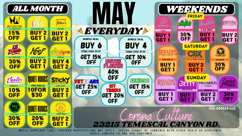 Culture Cannabis Club Marijuana and Weed Dispensary - Corona Temescal Weekend Fuel-Up: High Vibes, Higher Savings