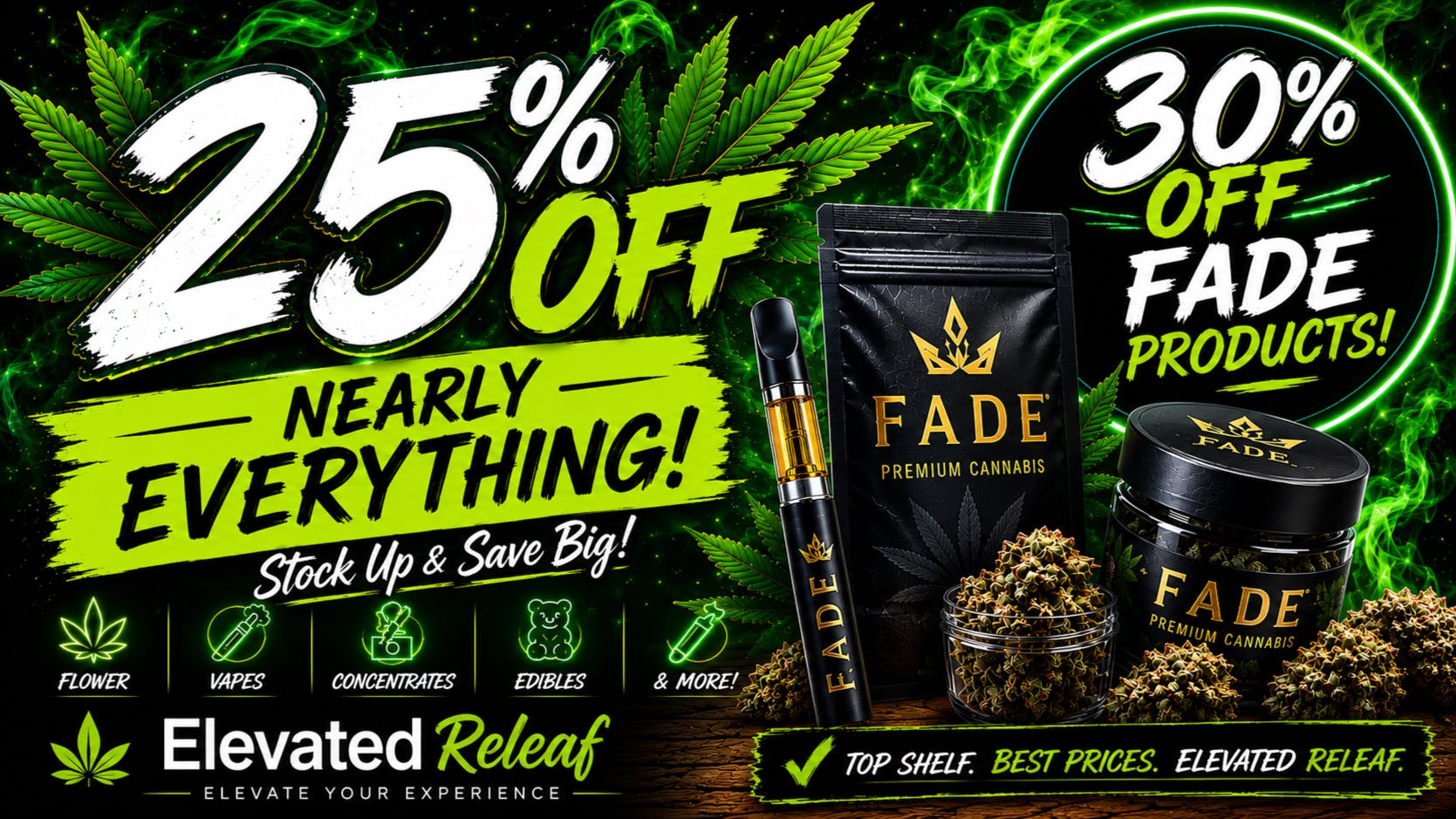 Elevated Releaf Up to 30% Off Nearly Everything