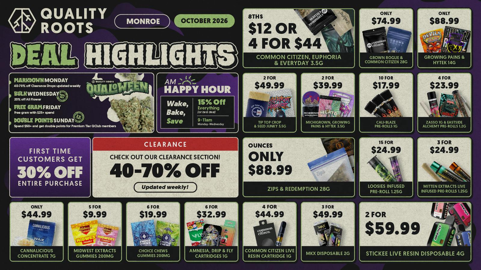Quality Roots Monroe October Deals at Quality Roots Monroe 🍂 🎃 🍁