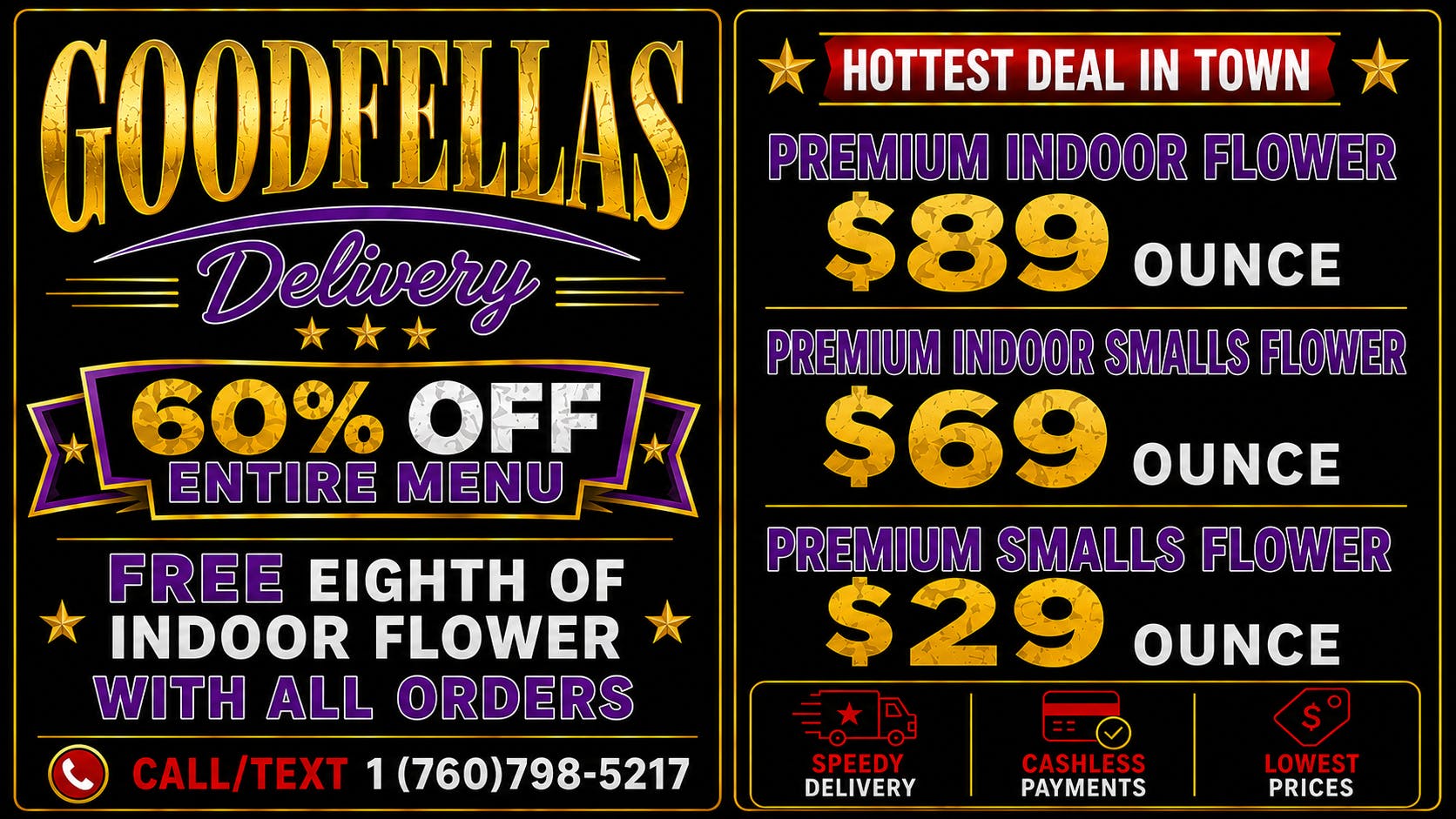 Goodfellas - Oceanside OZ SPECIALS ALONG WITH 60% OFF AND FREE INDOOR 1/8