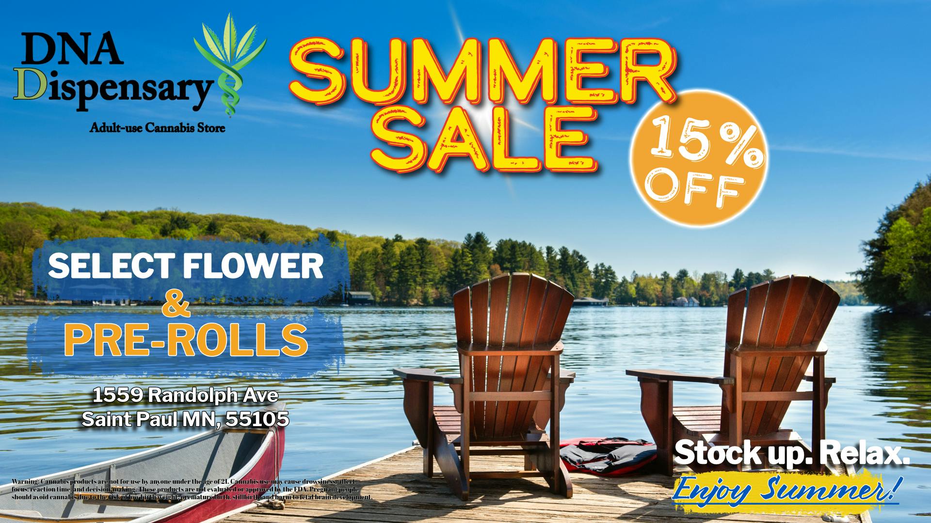 DNA Dispensary Summer Sale 15% OFF Select Flower and Pre-Rolls