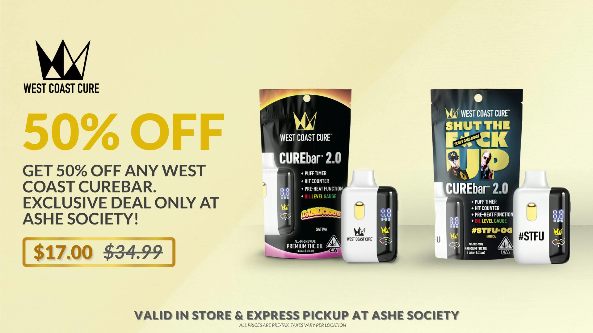 ASHE Society - San Bernardino WEST COAST CURE: 50% off all Cure Bars