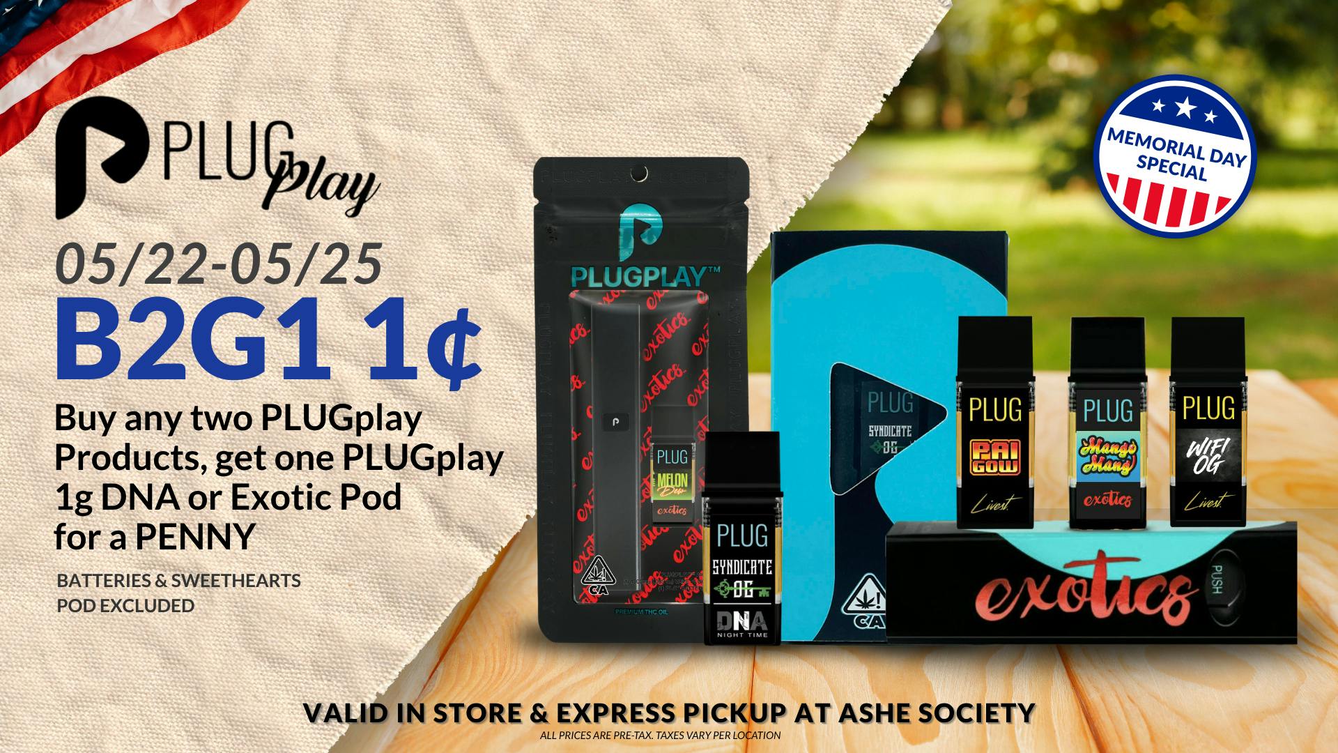 ASHE Society - San Bernardino Memorial Day Deal! Plug Play: B2G1!