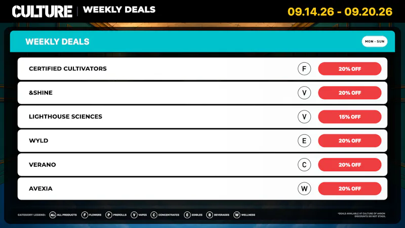 Culture Cannabis Club Weekly Deals While You Wait for Culture Day! 🍄