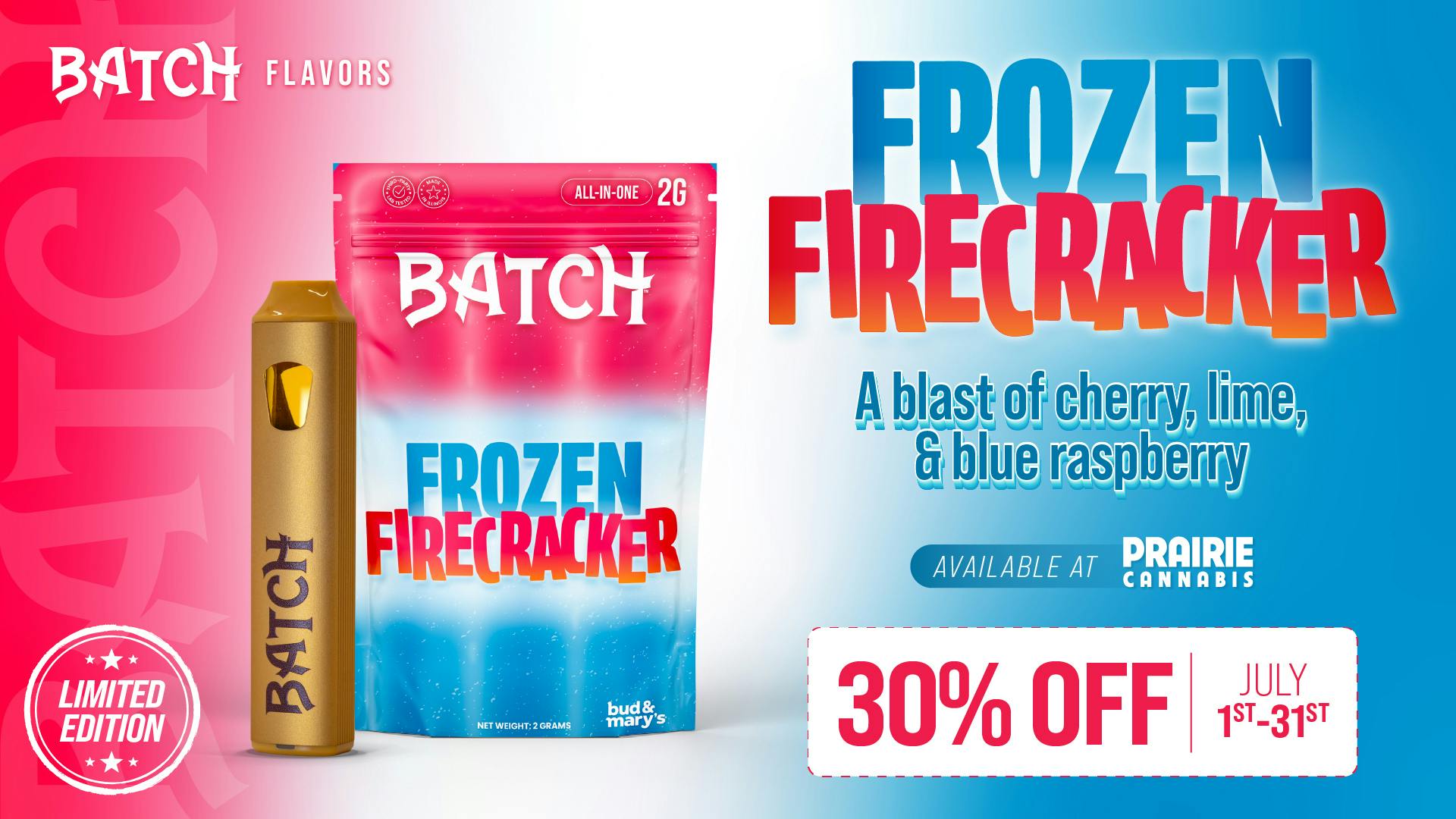 Prairie Cannabis - South Loop EXCLUSIVE: Batch 2g Frozen Firecracker Vape!
