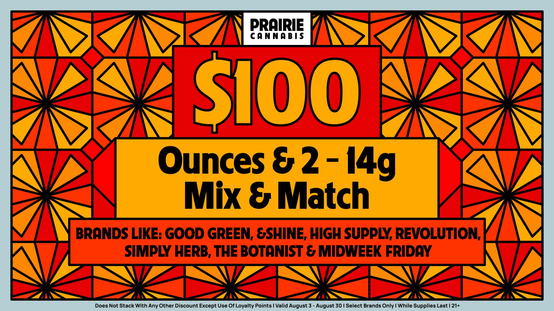 Prairie Cannabis - South Loop $100 Ounce Mix & Match at Prairie!