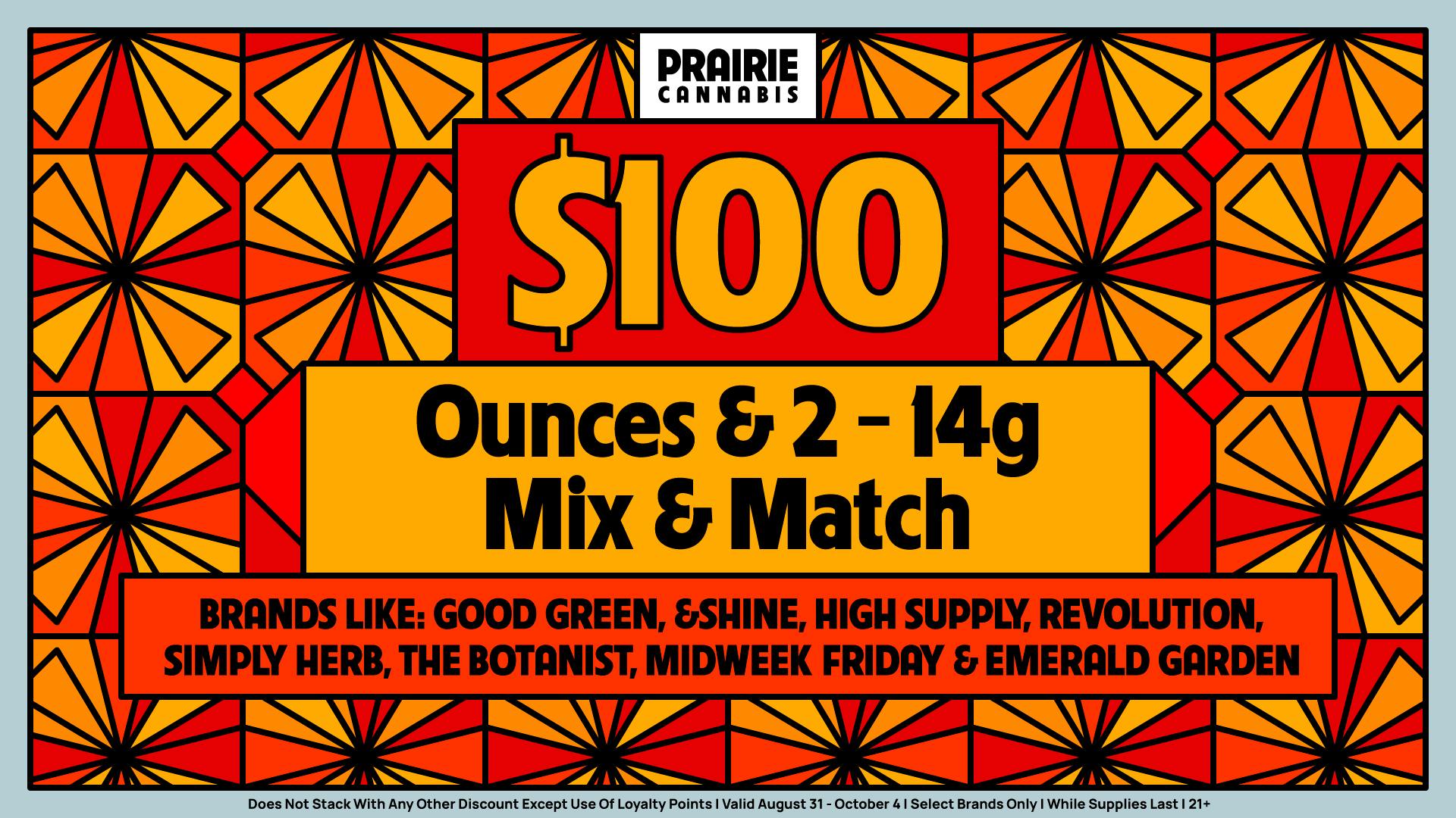 Prairie Cannabis - South Loop $100 Mix & Match Ounces at Prairie!
