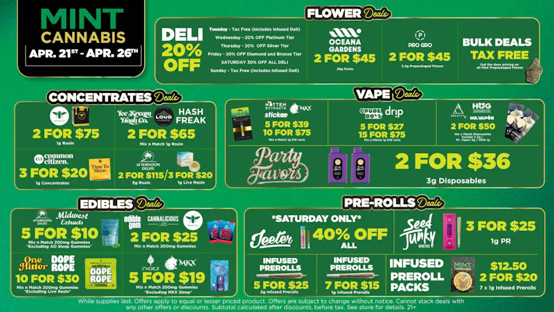 Mint Cannabis - Buchanan (NOW OPEN) Mint's HOTTEST Weekly Deals