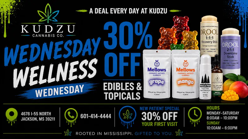 Kudzu Cannabis Company 30% Off ALL Edibles & Topicals