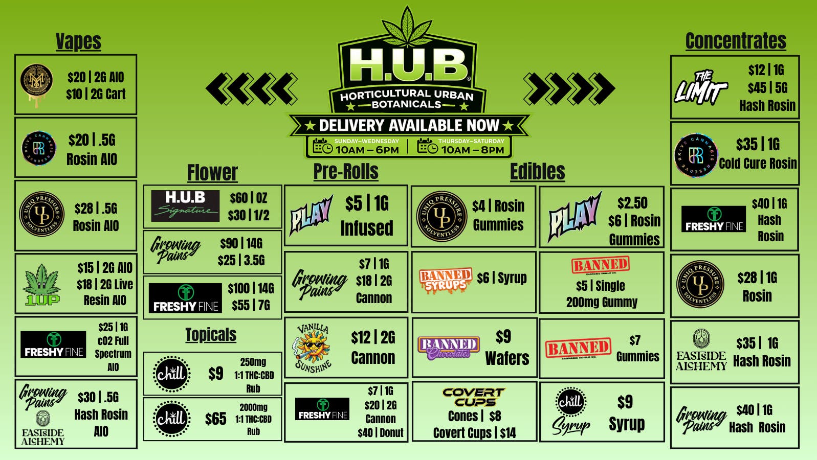 The Hub $60 TOP SHELF HUB SIGNATURE OZ, OPEN NOW!