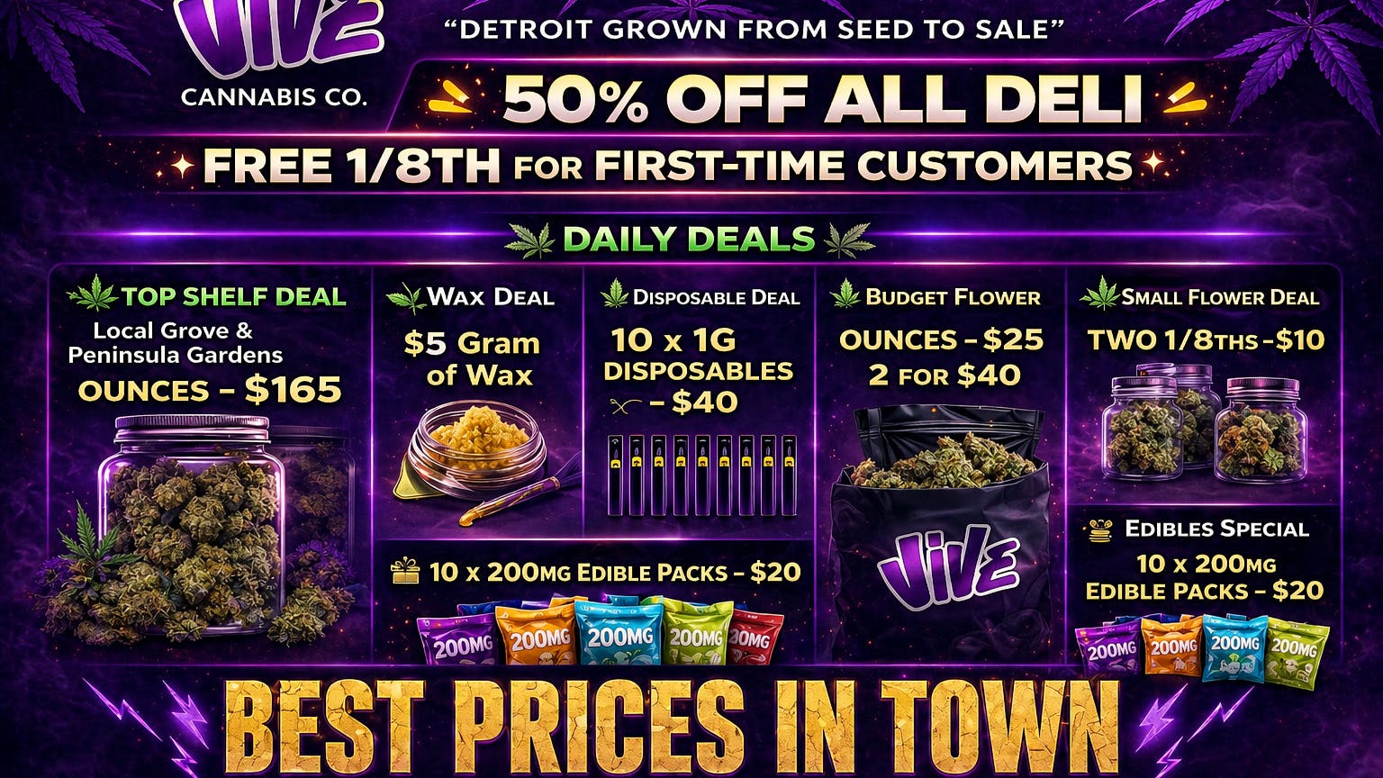 Vive cannabis co 50% OFF ALL DELI.. FREE 1/8TH FIRST TIME CUSTOMER