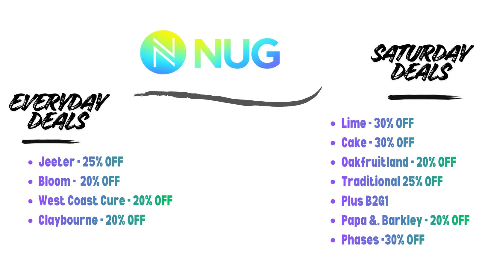 NUG Vallejo Saturday Deals & Everyday deals