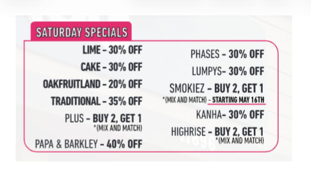 NUG Vallejo SATURDAY SPECIALS