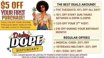 Dinky Dope Dispensary $5 OFF YOUR FIRST VISIT + $20 OFF YOUR SECOND!