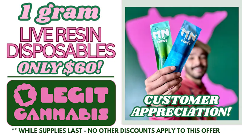 Legit Cannabis 1 gram LIVE RESIN disposable ONLY $60!