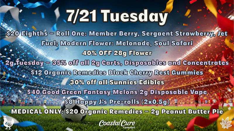 Coastal Cure Cannabis $20 Specific Eigths Today