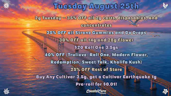 Coastal Cure Cannabis Tuesday25dealscoastal