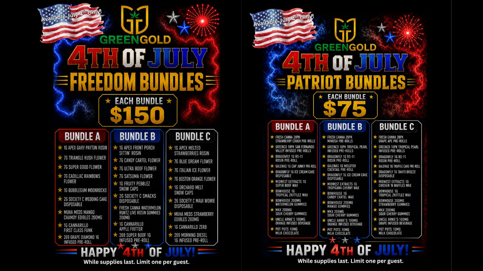 GreenGold Dispensary 4th of July Bundles