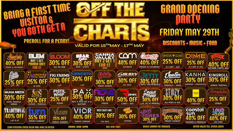 Off The Charts - San Jose WEEKEND MAY STELLAR DEALS