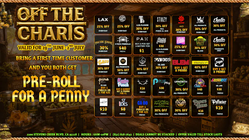 Off The Charts - San Jose BANGER SALES FOR THE END OF JUNE!!!!!!