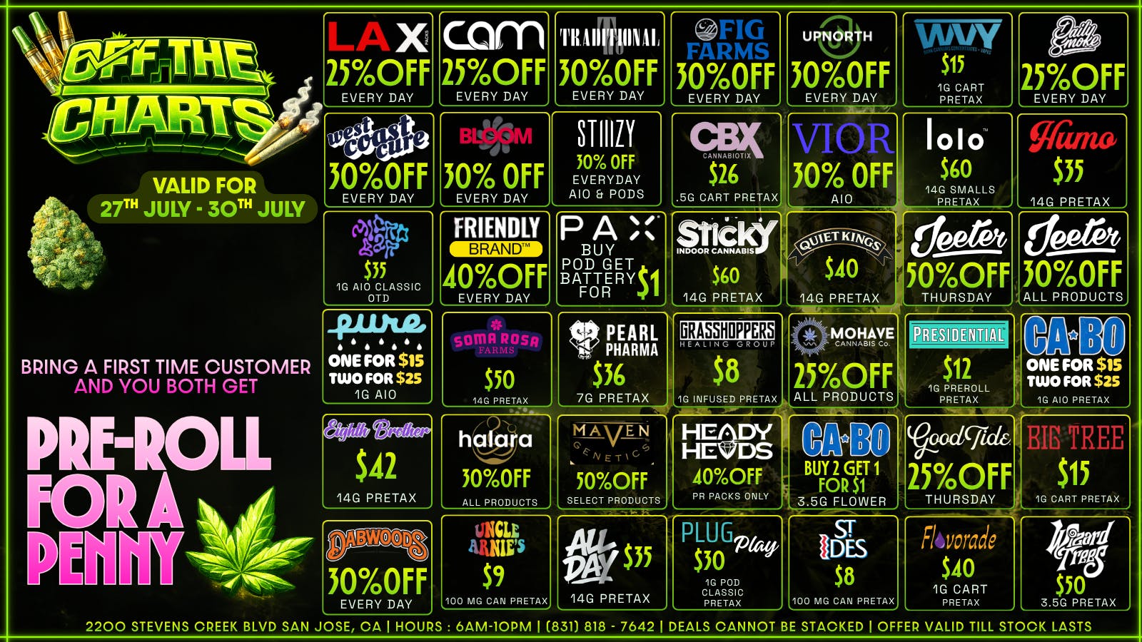 Off The Charts - San Jose GREENED OUT DEALS