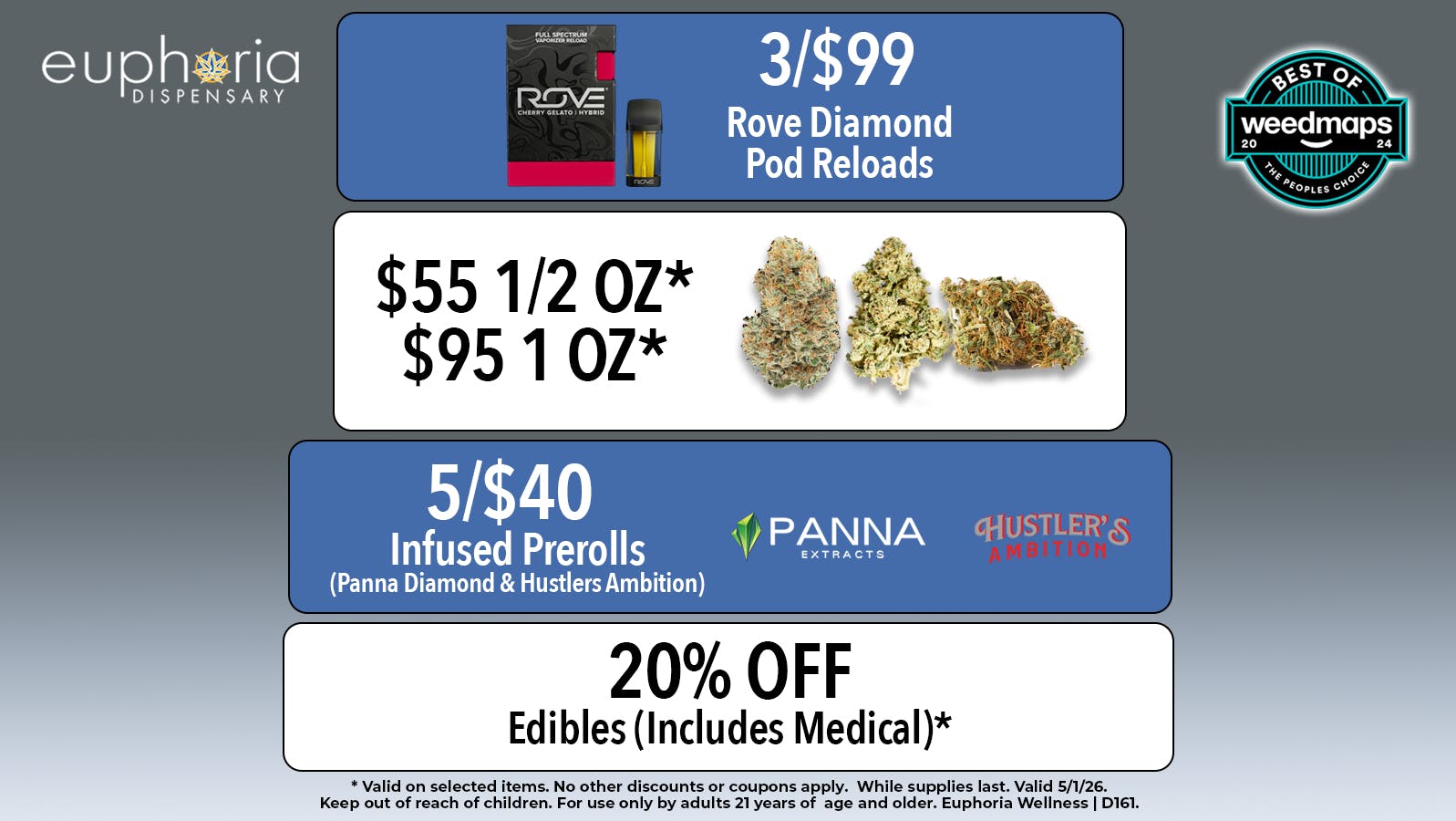 Euphoria Wellness - Marijuana Dispensary 3/$99 Rove Diamond Pod | $55 1/2oz - $95 1oz