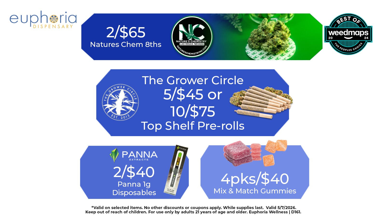 Euphoria Wellness - Marijuana Dispensary 2/$65 Natures Chemistry 8ths | 4/$40 Wyld Gummies