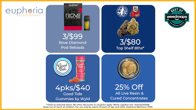 Euphoria Wellness - Marijuana Dispensary 3/$80 Top Shelf 8ths | 3/$99 Rove Diamond Pods