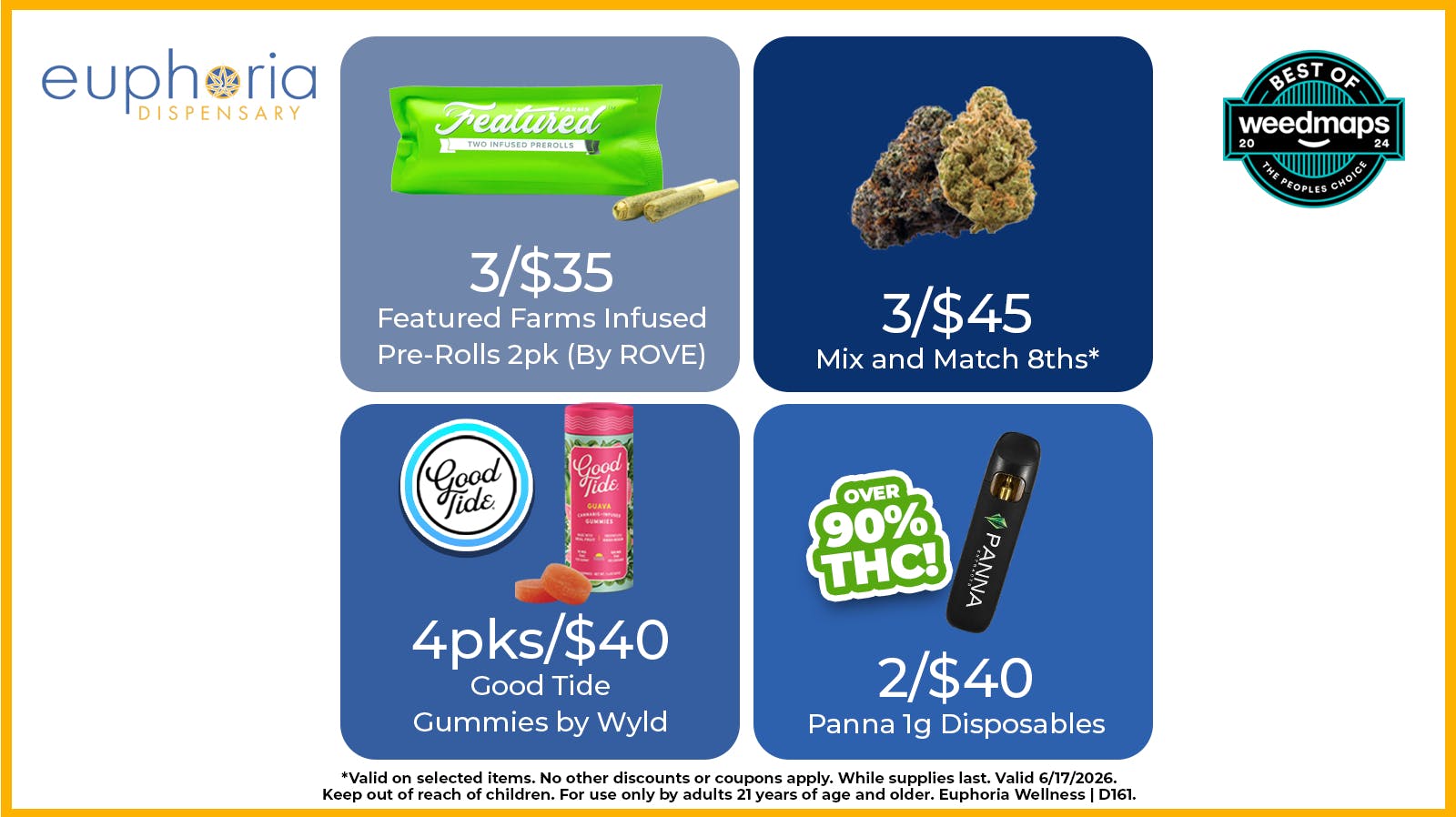 Euphoria Wellness - Marijuana Dispensary 3/$45 Mix & Match 8ths | 2/$40 Panna Disposables