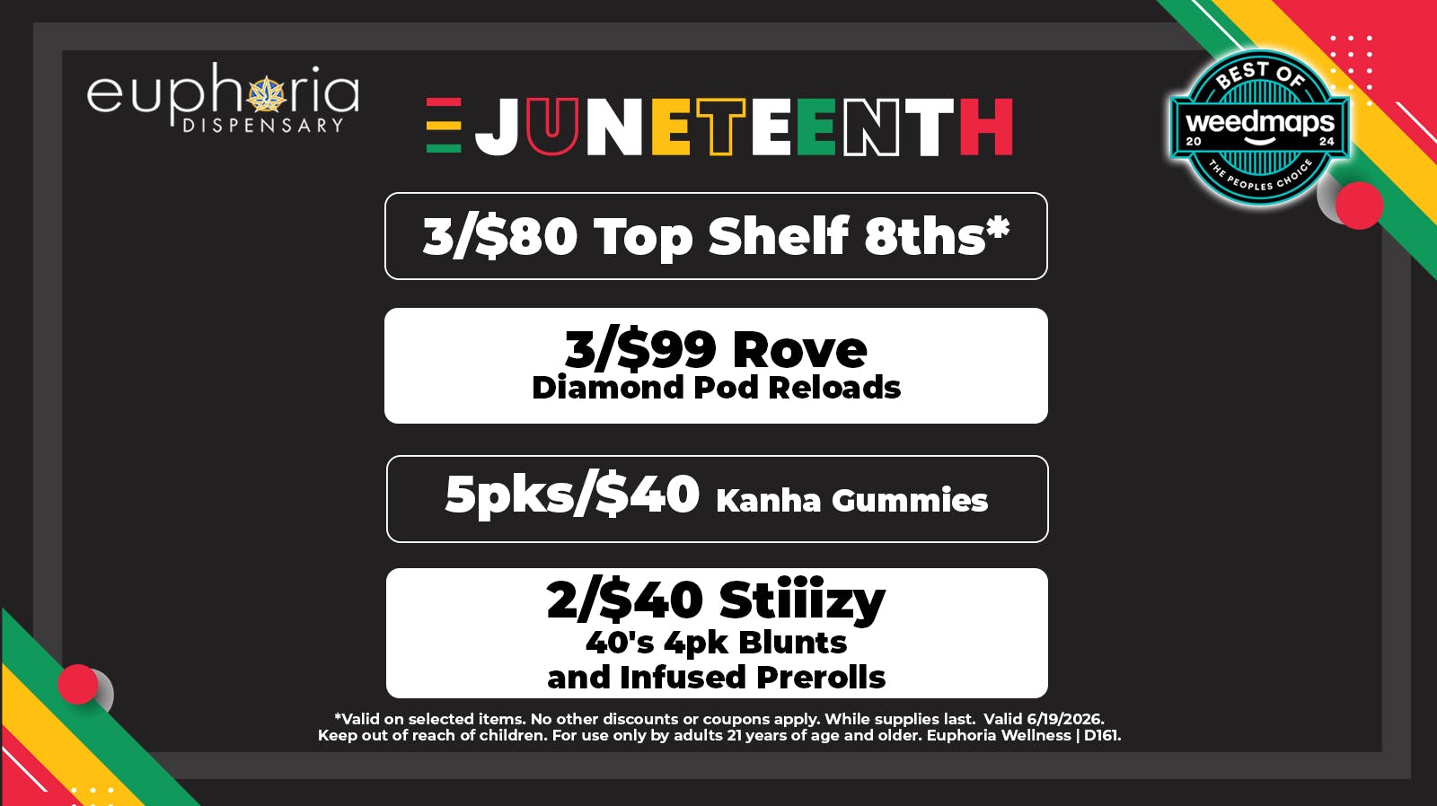 Euphoria Wellness - Marijuana Dispensary 3/$80 Top Shelf 8ths | 3/$99 Rove Diamond Pods