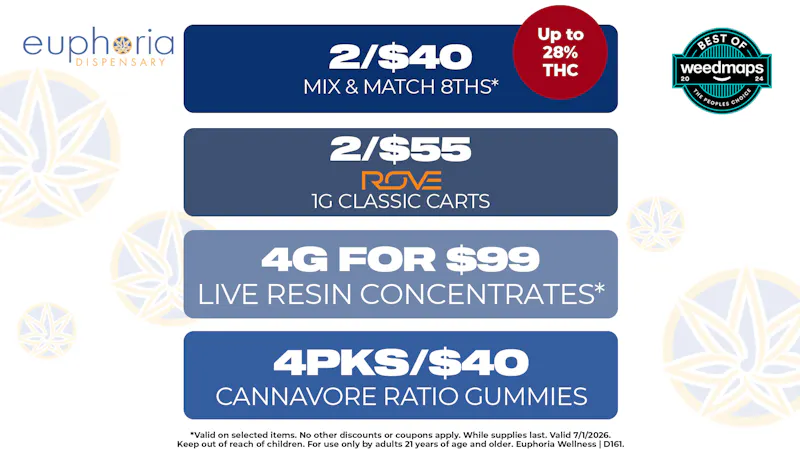 Euphoria Wellness - Marijuana Dispensary 2/$40 Mix & Match 8ths | 2/$55 Rove Classic Carts