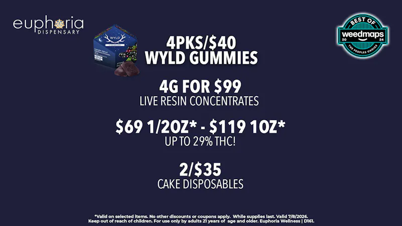 Euphoria Wellness - Marijuana Dispensary $69 1/2oz - $119 1oz | 4pks/$40 Wyld Gummies
