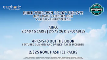 Euphoria Wellness - Marijuana Dispensary Mix & Match 4 8ths for $79 | 2/$75 Airo 2g Dispo's