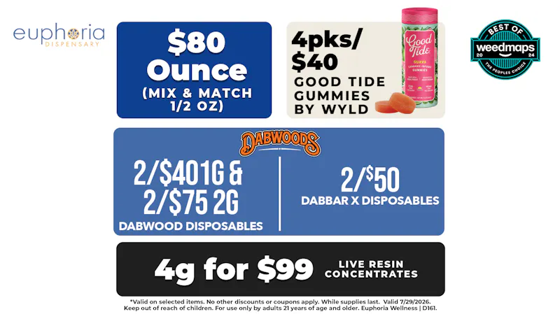 Euphoria Wellness - Marijuana Dispensary $80 Ounce | 4pks/$40 Good Tide Gummies