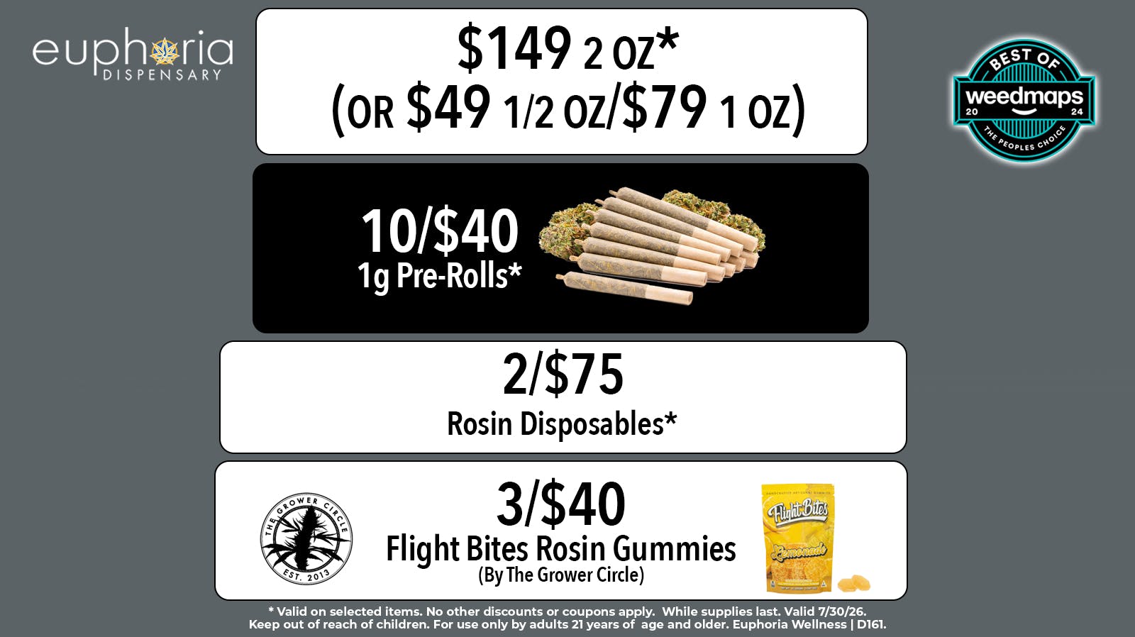 Euphoria Wellness - Marijuana Dispensary $149 2oz | 2/$75 Rosin Disposables