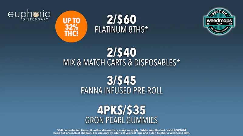 Euphoria Wellness Delivery - Henderson / Green Valley 2/$60 Platinum 8ths | 3/$45 Panna Infused PreRolls