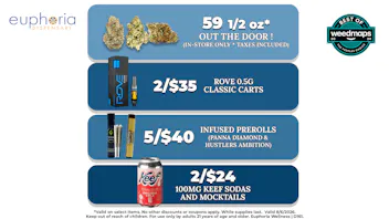 Euphoria Wellness - Marijuana Dispensary $59 1/2oz Out-The-Door | 2/$35 Rove .5g Carts