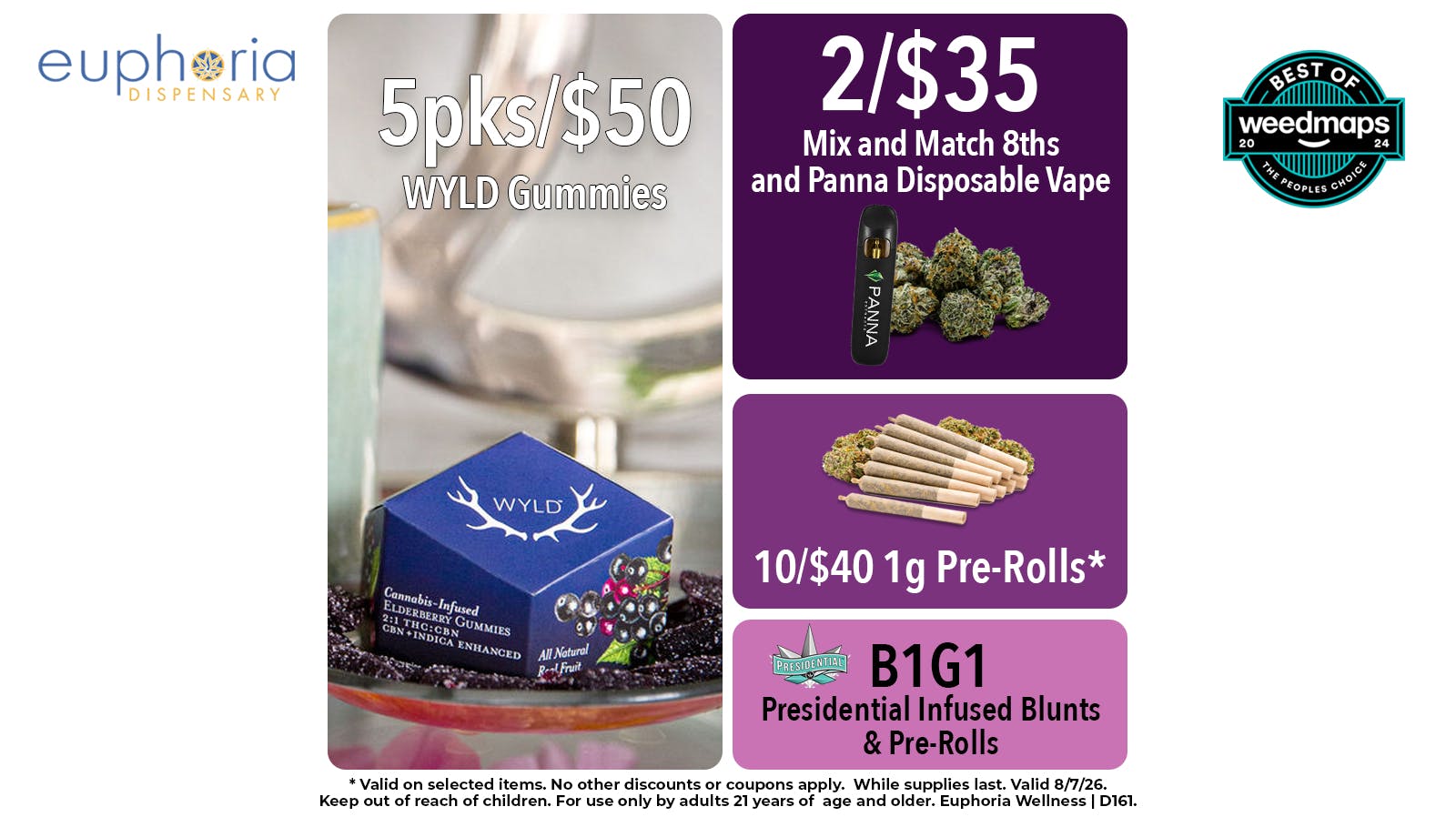 Euphoria Wellness - Marijuana Dispensary B1G1 Presidentials | 5pks/$50 Wyld Gummies