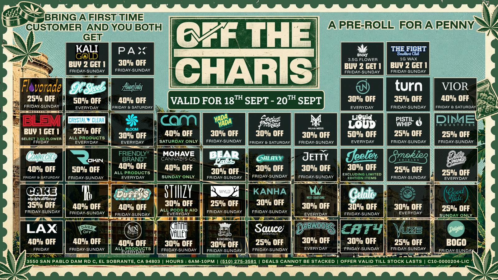 Off The Charts - San Pablo Smoke Sesh Specials!!!!