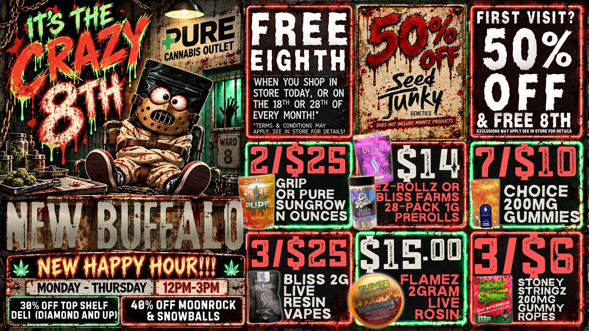 Pure Cannabis Outlet - New Buffalo 🔪 FREE EIGHTH FOR CRAZY 8THS + 50% OFF SEED JUNKY