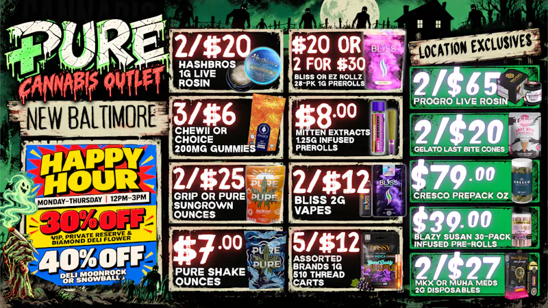 Pure Cannabis Outlet - New Baltimore 30% OFF DELI + 40% OFF INFUSED HAPPY HOUR